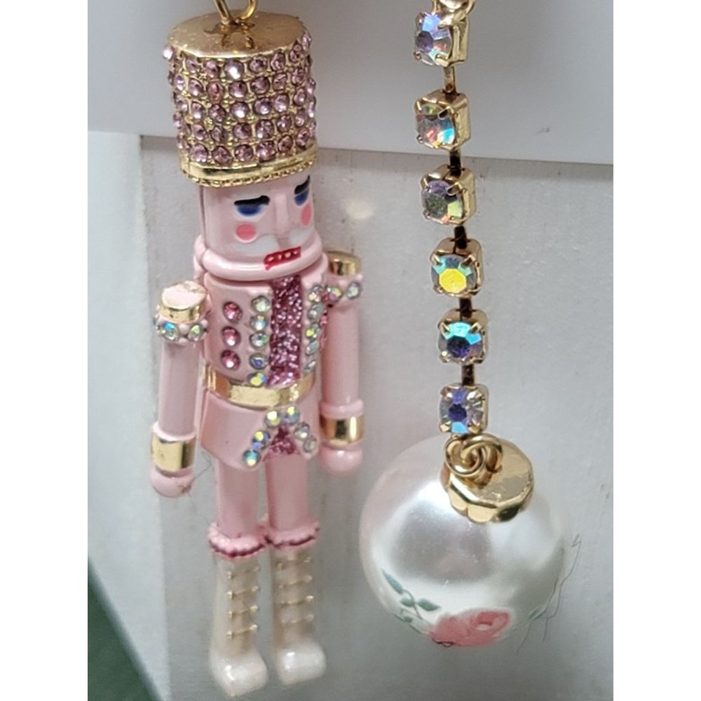 Betsey Johnson Pink Nutcracker Pierced Earrings Holiday